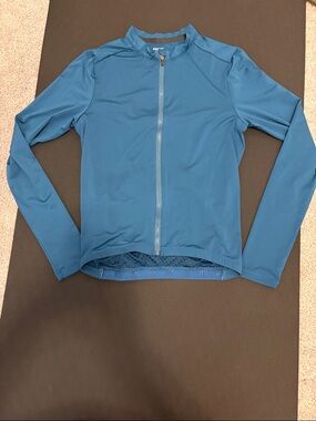Men's Blue Full-Zip Cycling Jersey dark teal color